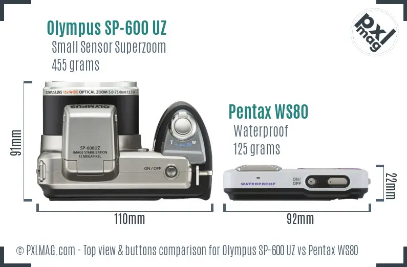 Olympus SP-600 UZ vs Pentax WS80 top view buttons comparison