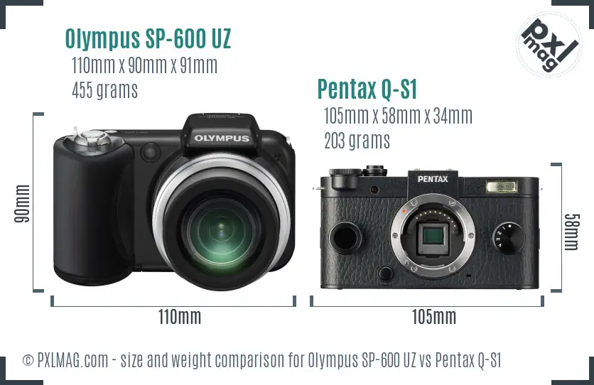 Olympus SP-600 UZ vs Pentax Q-S1 size comparison