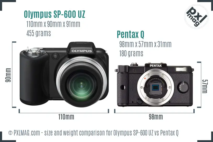 Olympus SP-600 UZ vs Pentax Q size comparison