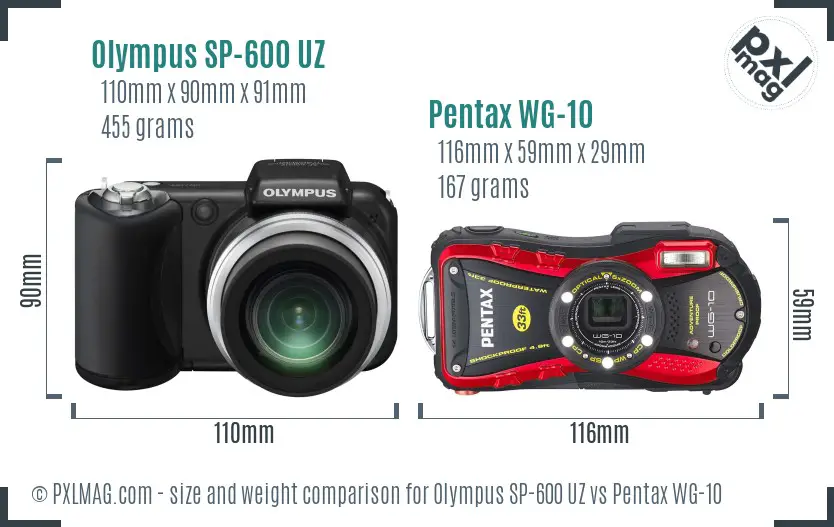 Olympus SP-600 UZ vs Pentax WG-10 size comparison