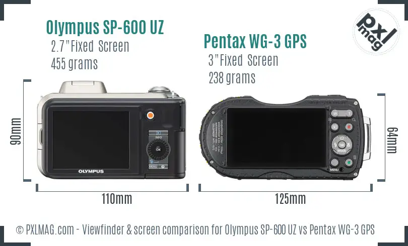 Olympus SP-600 UZ vs Pentax WG-3 GPS Screen and Viewfinder comparison
