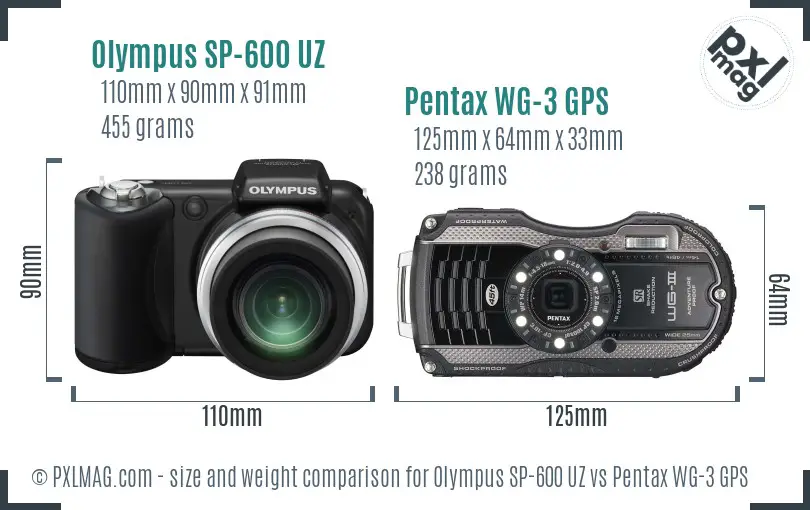 Olympus SP-600 UZ vs Pentax WG-3 GPS size comparison