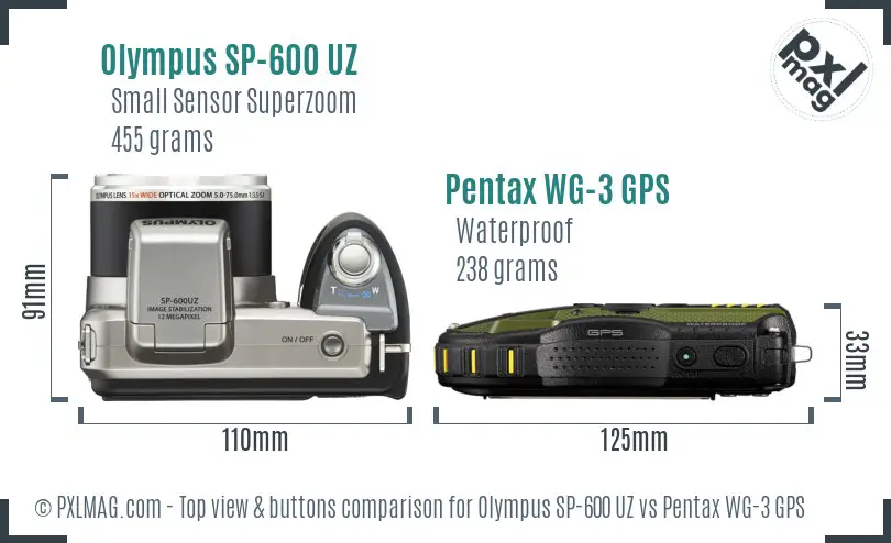Olympus SP-600 UZ vs Pentax WG-3 GPS top view buttons comparison
