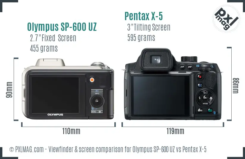 Olympus SP-600 UZ vs Pentax X-5 Screen and Viewfinder comparison