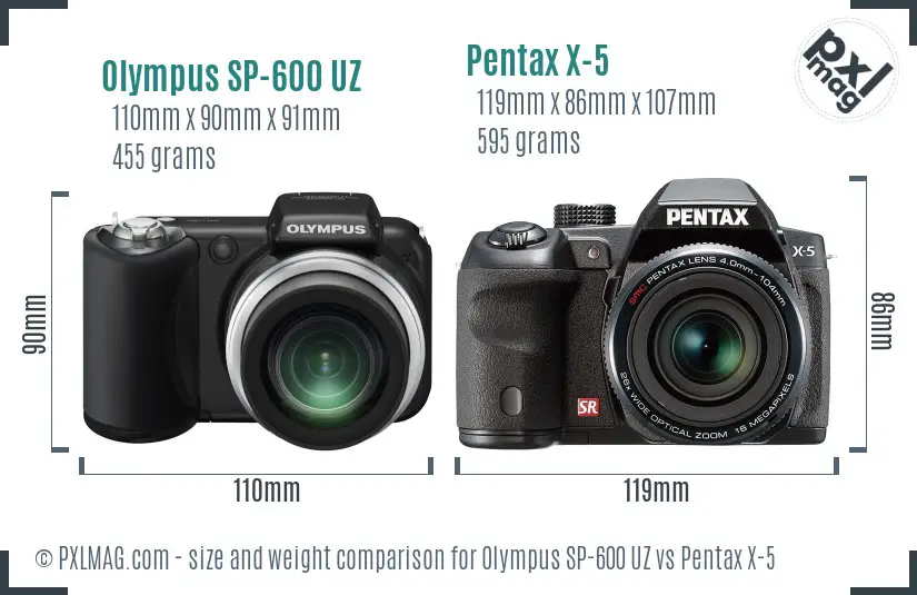 Olympus SP-600 UZ vs Pentax X-5 size comparison