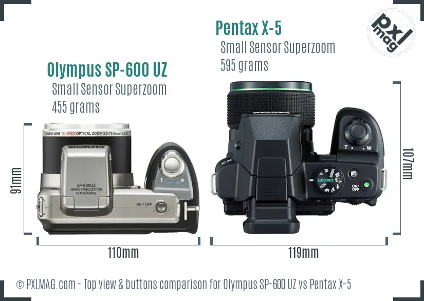 Olympus SP-600 UZ vs Pentax X-5 top view buttons comparison