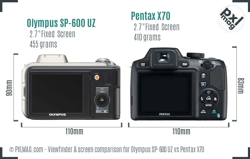 Olympus SP-600 UZ vs Pentax X70 Screen and Viewfinder comparison