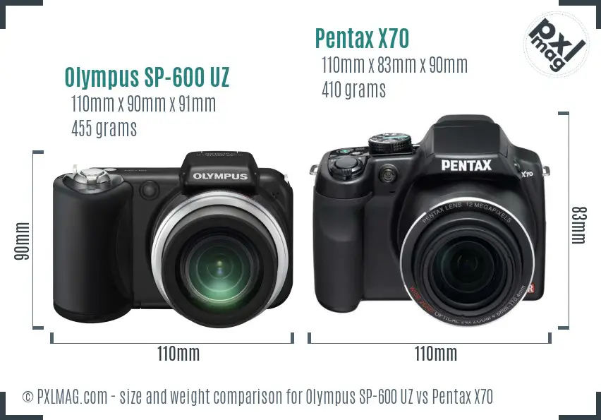 Olympus SP-600 UZ vs Pentax X70 size comparison