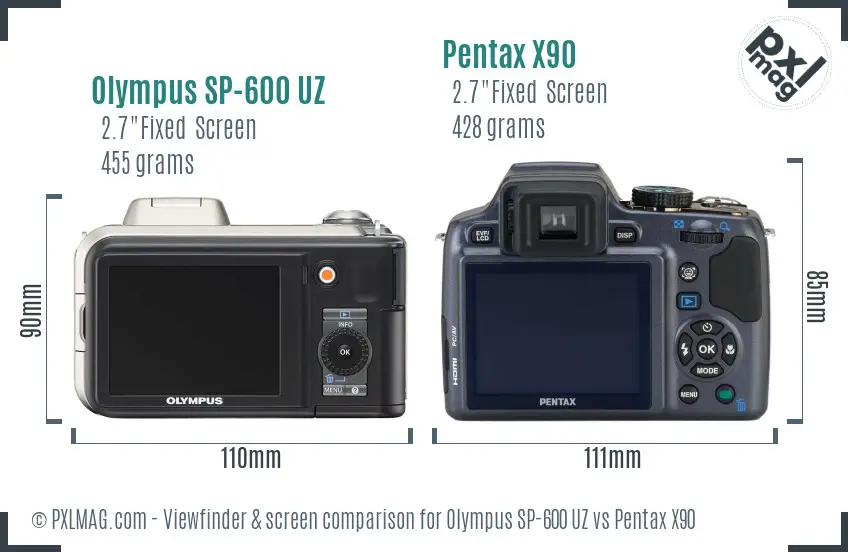 Olympus SP-600 UZ vs Pentax X90 Screen and Viewfinder comparison