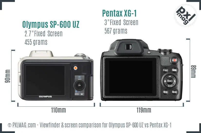 Olympus SP-600 UZ vs Pentax XG-1 Screen and Viewfinder comparison