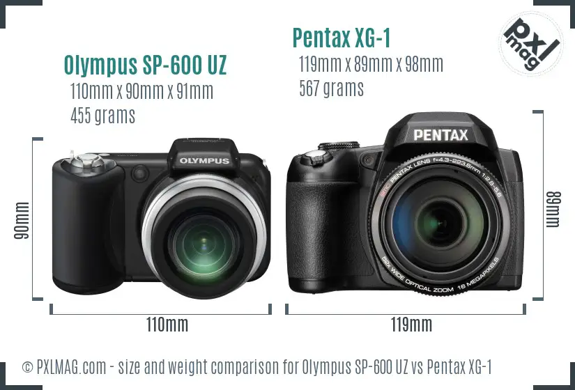 Olympus SP-600 UZ vs Pentax XG-1 size comparison