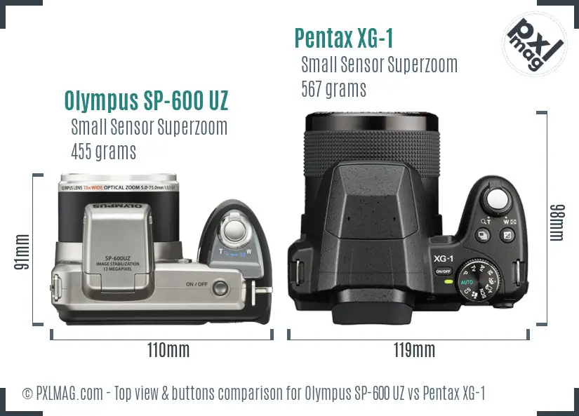 Olympus SP-600 UZ vs Pentax XG-1 top view buttons comparison