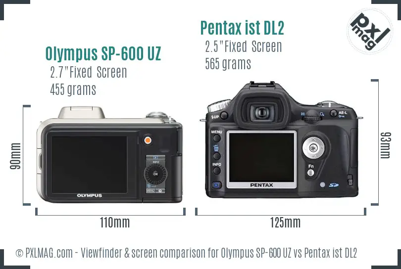 Olympus SP-600 UZ vs Pentax ist DL2 Screen and Viewfinder comparison