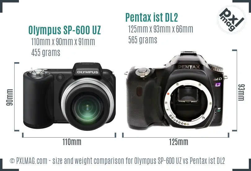 Olympus SP-600 UZ vs Pentax ist DL2 size comparison