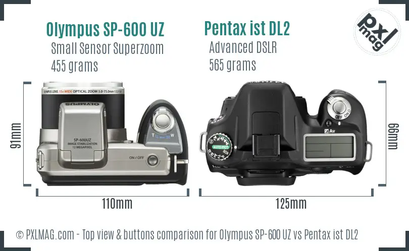 Olympus SP-600 UZ vs Pentax ist DL2 top view buttons comparison
