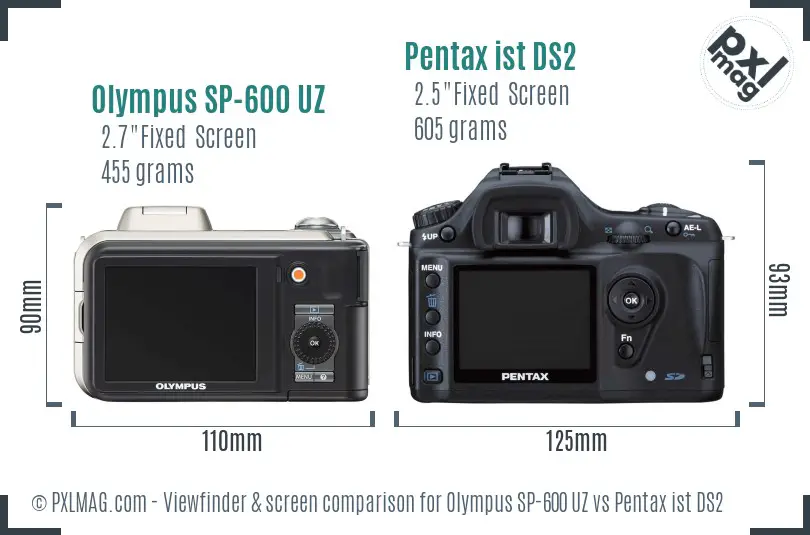 Olympus SP-600 UZ vs Pentax ist DS2 Screen and Viewfinder comparison