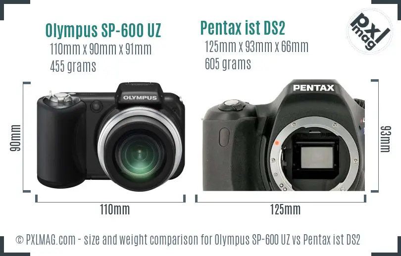 Olympus SP-600 UZ vs Pentax ist DS2 size comparison