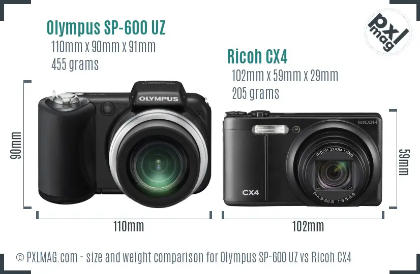 Olympus SP-600 UZ vs Ricoh CX4 size comparison