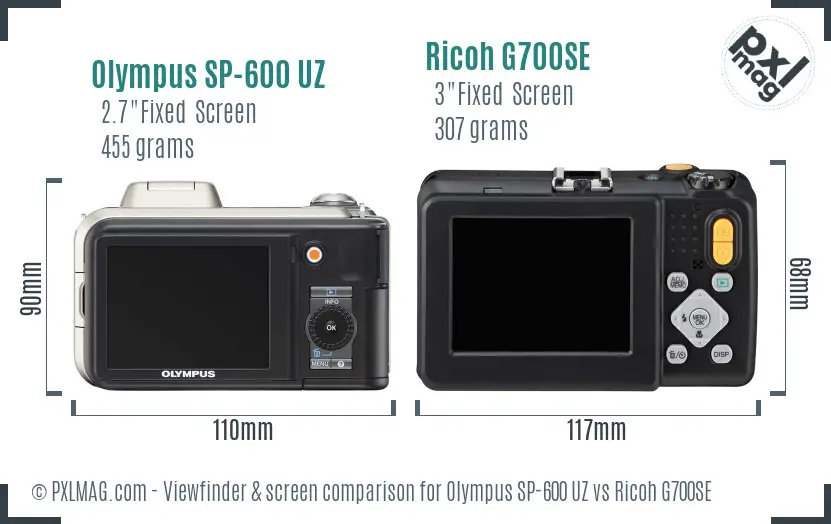 Olympus SP-600 UZ vs Ricoh G700SE Screen and Viewfinder comparison