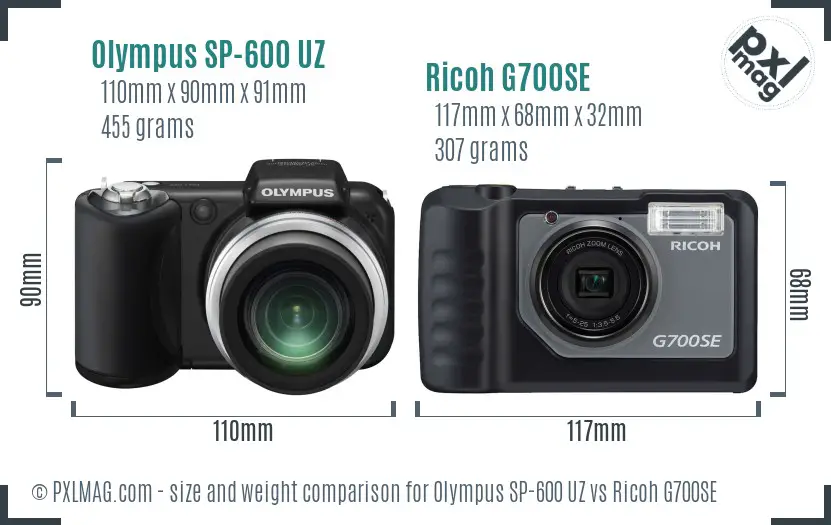 Olympus SP-600 UZ vs Ricoh G700SE size comparison