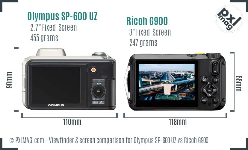 Olympus SP-600 UZ vs Ricoh G900 Screen and Viewfinder comparison