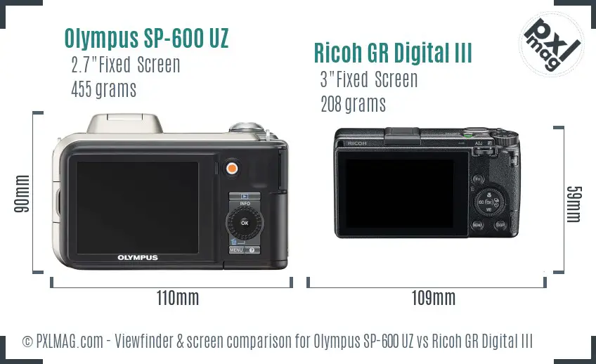 Olympus SP-600 UZ vs Ricoh GR Digital III Screen and Viewfinder comparison