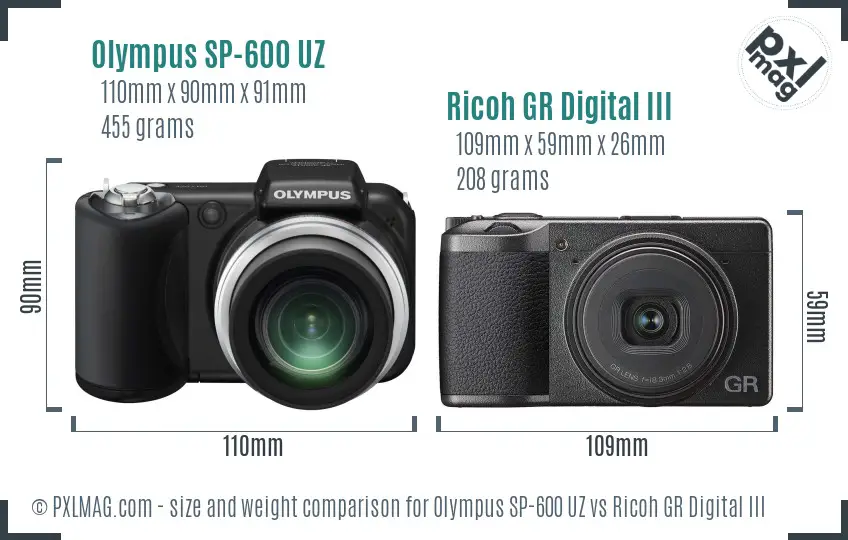 Olympus SP-600 UZ vs Ricoh GR Digital III size comparison