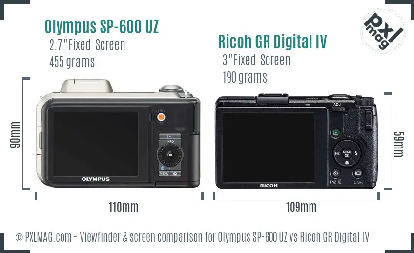 Olympus SP-600 UZ vs Ricoh GR Digital IV Screen and Viewfinder comparison