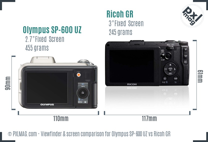 Olympus SP-600 UZ vs Ricoh GR Screen and Viewfinder comparison