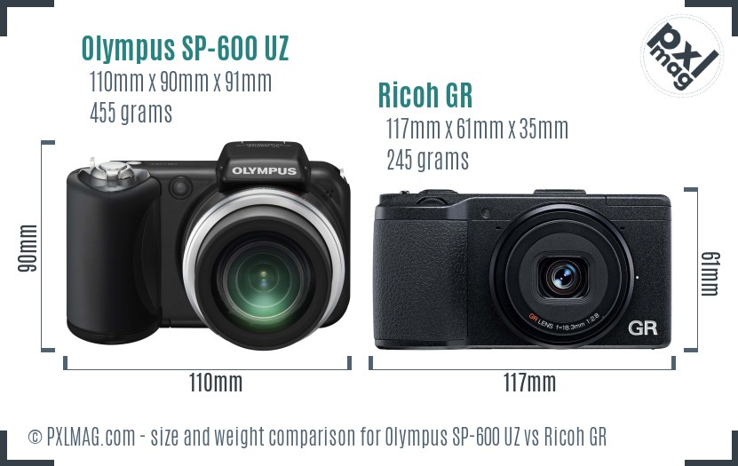 Olympus SP-600 UZ vs Ricoh GR size comparison Olympus SP-600 UZ vs Ricoh GR size comparison