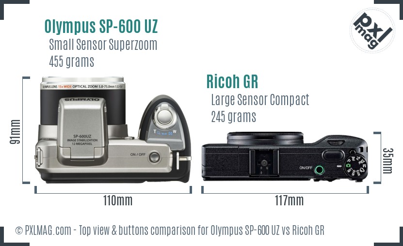 Olympus SP-600 UZ vs Ricoh GR top view buttons comparison