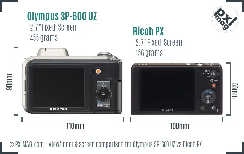 Olympus SP-600 UZ vs Ricoh PX Screen and Viewfinder comparison Olympus SP-600 UZ vs Ricoh PX Screen and Viewfinder comparison