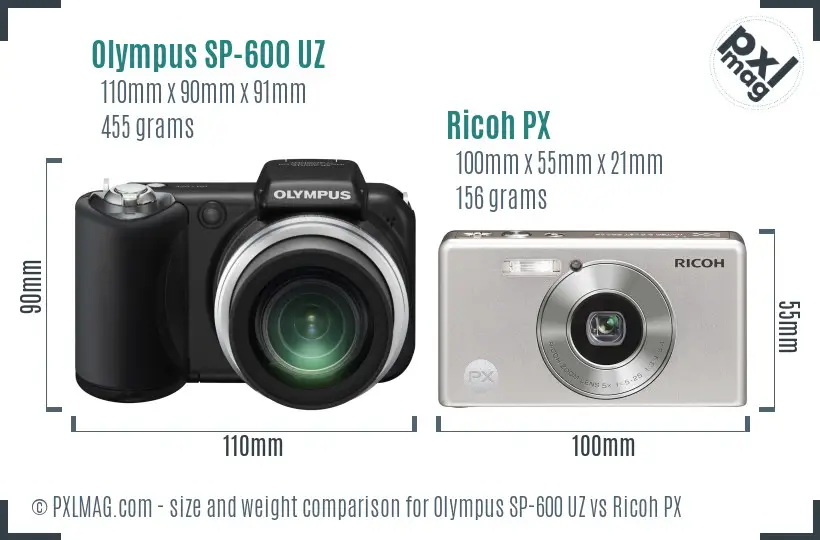 Olympus SP-600 UZ vs Ricoh PX size comparison Olympus SP-600 UZ vs Ricoh PX size comparison