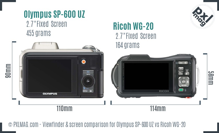 Olympus SP-600 UZ vs Ricoh WG-20 Screen and Viewfinder comparison