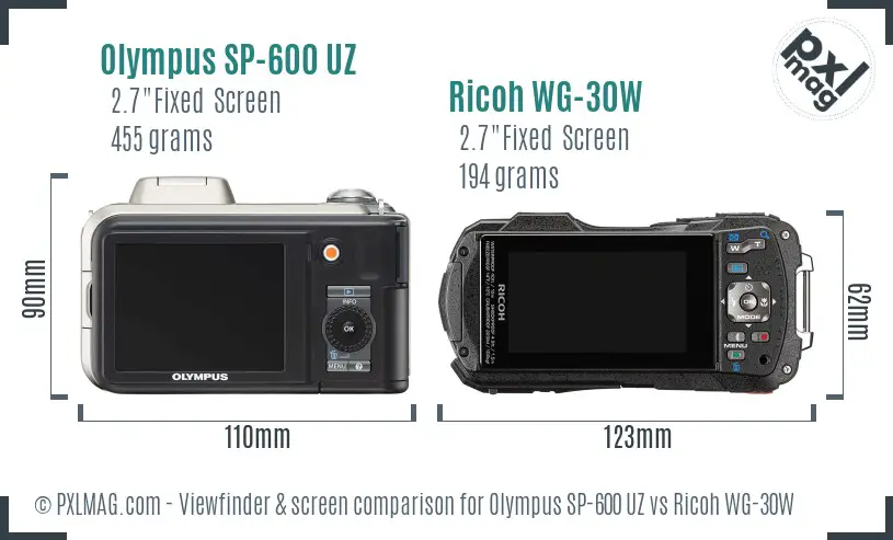 Olympus SP-600 UZ vs Ricoh WG-30W Screen and Viewfinder comparison