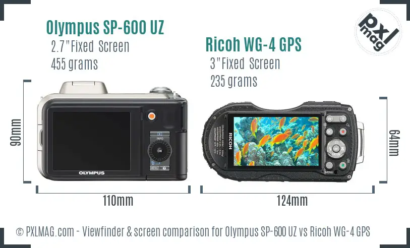 Olympus SP-600 UZ vs Ricoh WG-4 GPS Screen and Viewfinder comparison