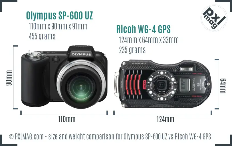 Olympus SP-600 UZ vs Ricoh WG-4 GPS size comparison