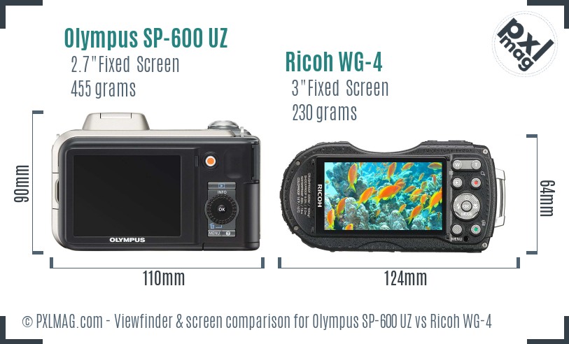 Olympus SP-600 UZ vs Ricoh WG-4 Screen and Viewfinder comparison