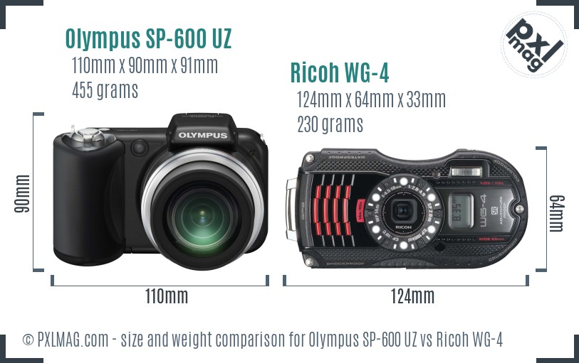 Olympus SP-600 UZ vs Ricoh WG-4 size comparison Olympus SP-600 UZ vs Ricoh WG-4 size comparison