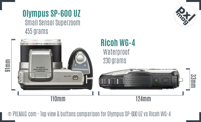 Olympus SP-600 UZ vs Ricoh WG-4 top view buttons comparison
