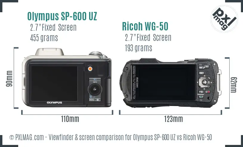 Olympus SP-600 UZ vs Ricoh WG-50 Screen and Viewfinder comparison