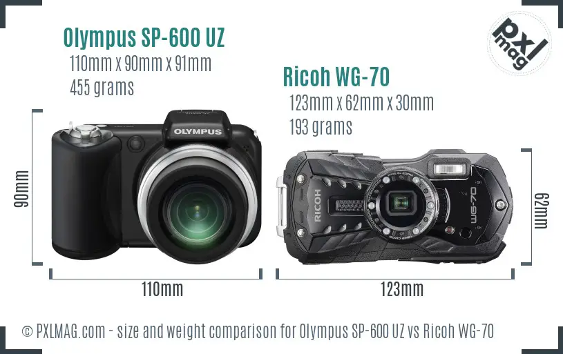 Olympus SP-600 UZ vs Ricoh WG-70 size comparison