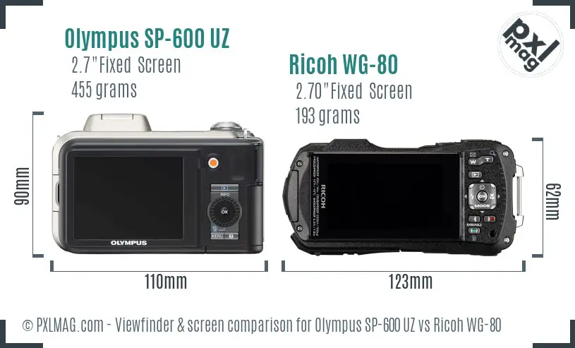 Olympus SP-600 UZ vs Ricoh WG-80 Screen and Viewfinder comparison