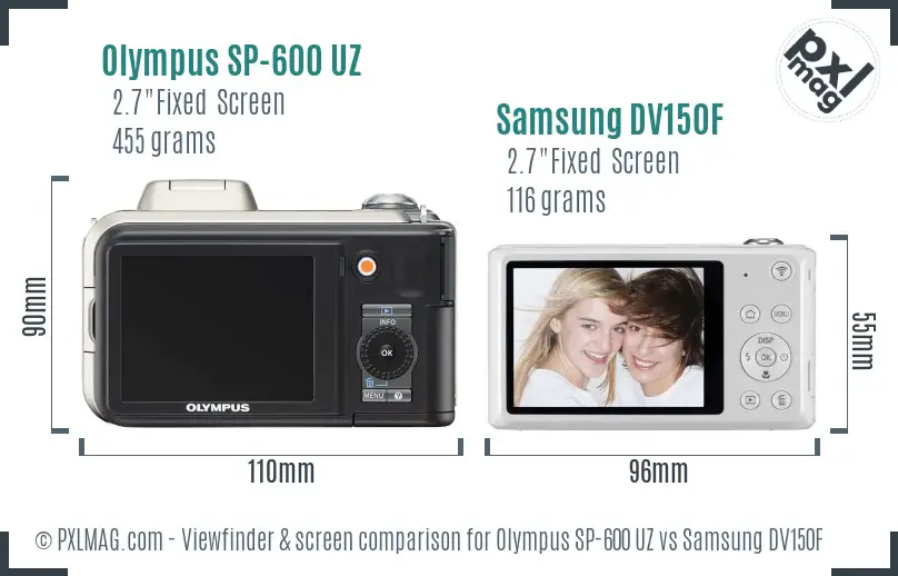 Olympus SP-600 UZ vs Samsung DV150F Screen and Viewfinder comparison