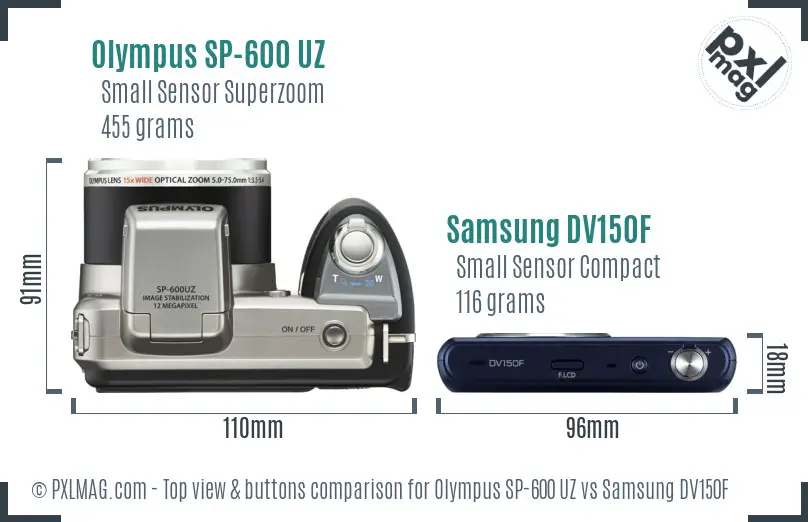 Olympus SP-600 UZ vs Samsung DV150F top view buttons comparison