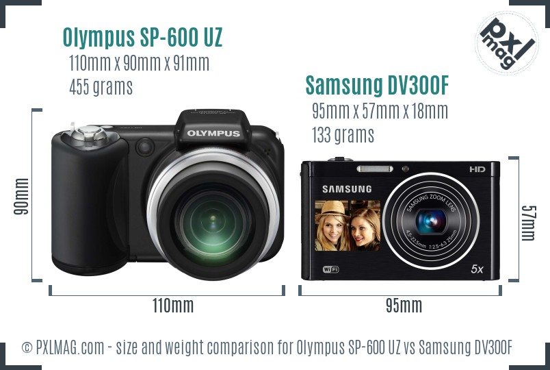 Olympus SP-600 UZ vs Samsung DV300F size comparison