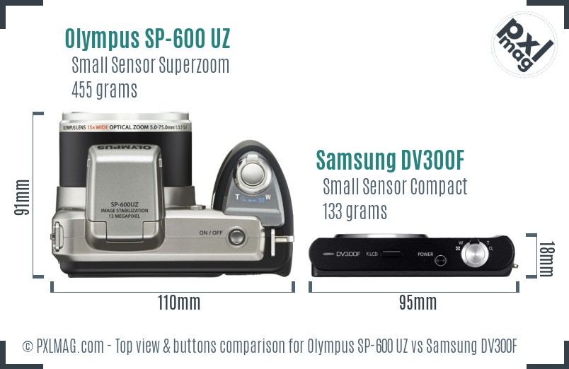 Olympus SP-600 UZ vs Samsung DV300F top view buttons comparison