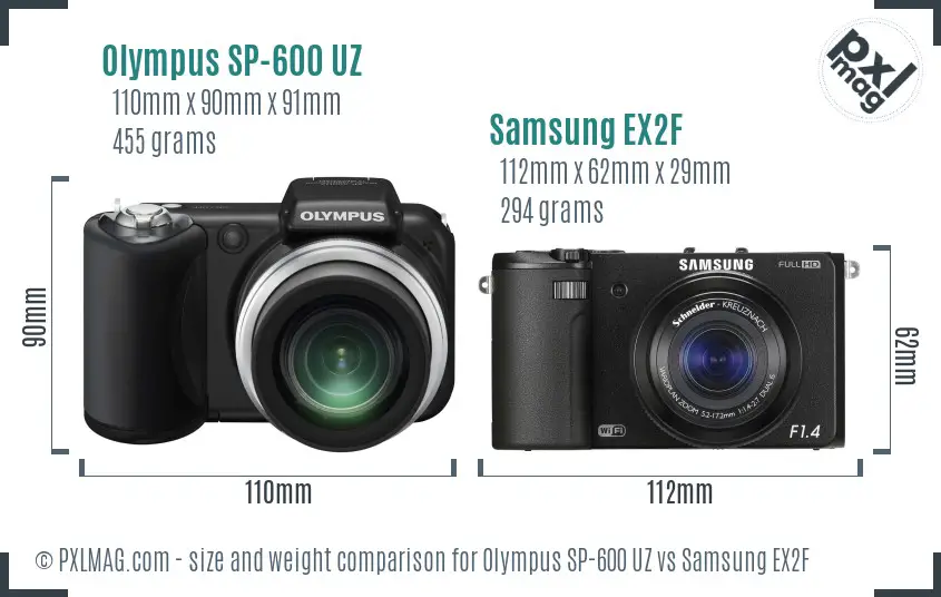 Olympus SP-600 UZ vs Samsung EX2F size comparison