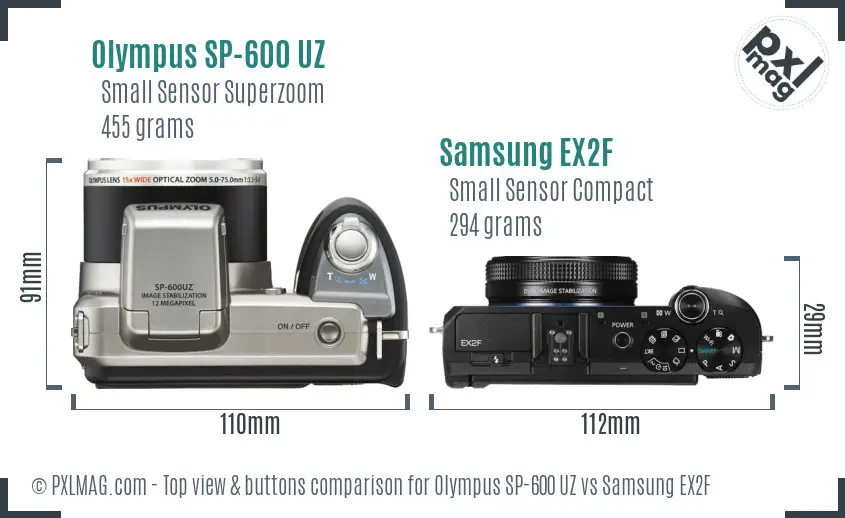 Olympus SP-600 UZ vs Samsung EX2F top view buttons comparison