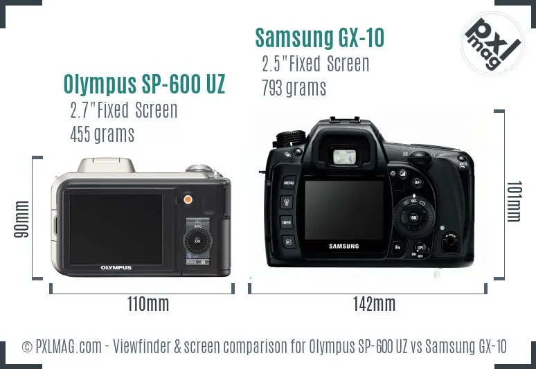Olympus SP-600 UZ vs Samsung GX-10 Screen and Viewfinder comparison